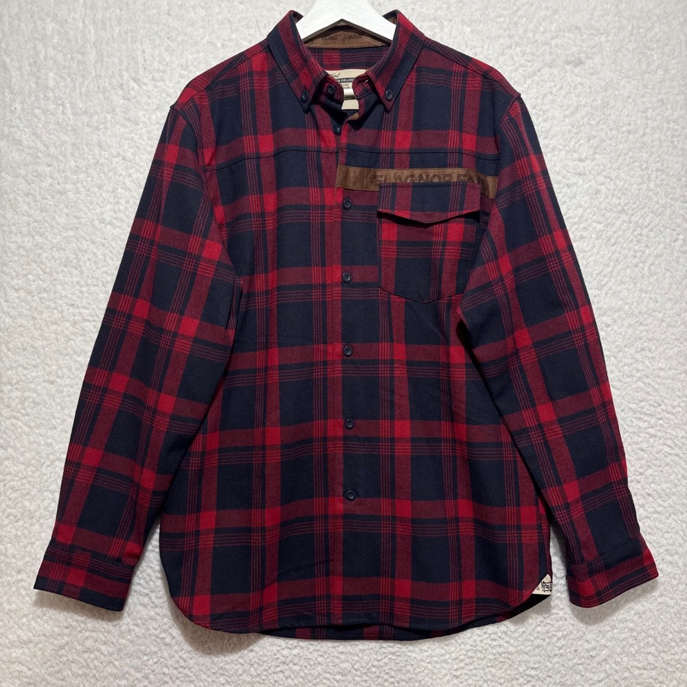 Flag Nor Fail Forever Collection Mens Medium Red Black Plaid Flannel Shirt‎ FNF
